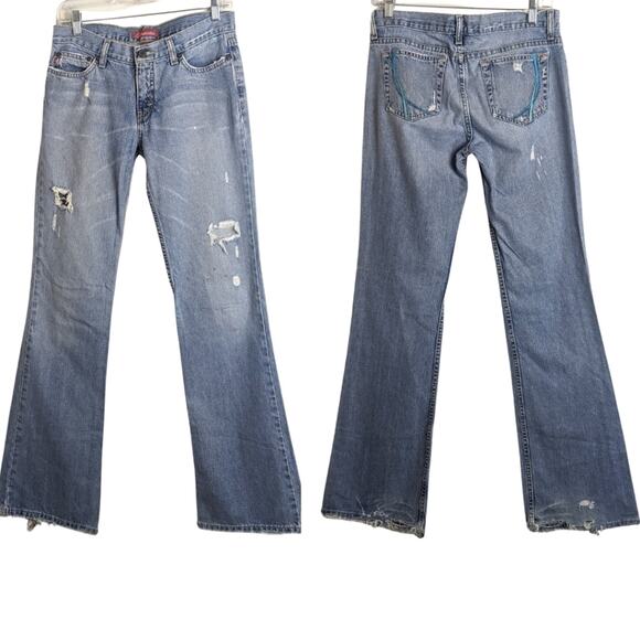 Y2K Vintage Aeropostale Flared Jeans Distressed Women's Size 3/4 - Picture 1 of 16